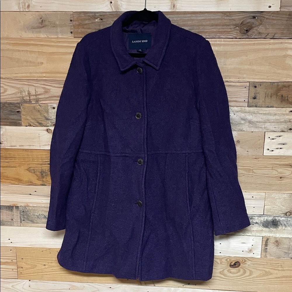 Lands' End size 16 Deep Purple Wool Pea Coat with Four Button Closure